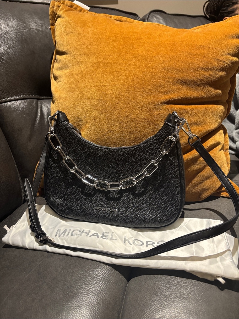 Michael Kors Black Pebbled Leather Crescent Shoulder Bag